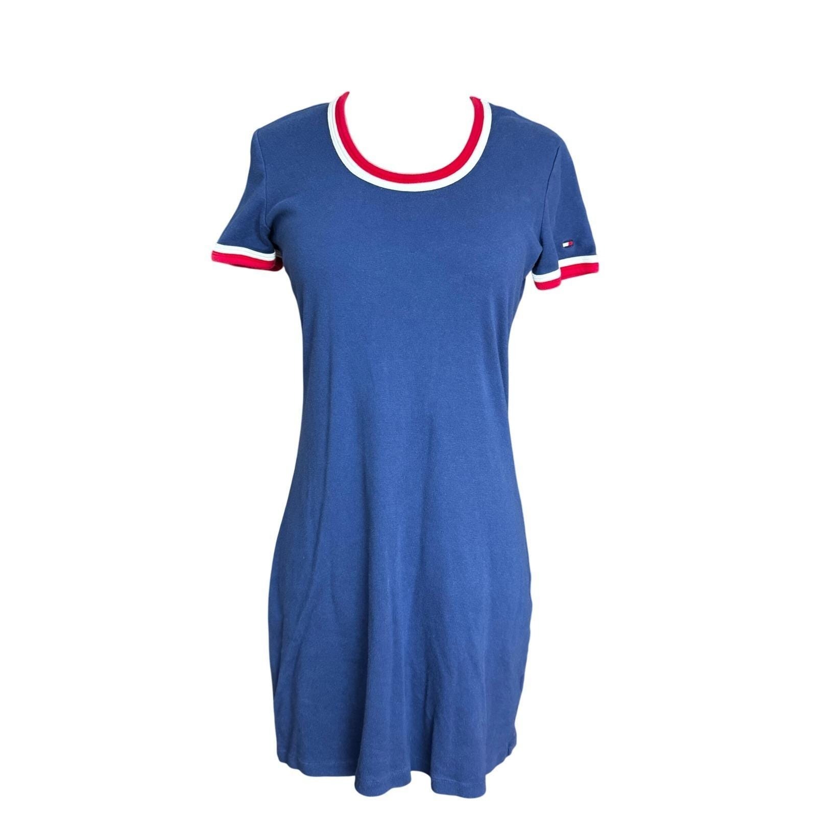 Vintage Y2k Tommy Hilfiger Stretch Cotton Polo Dress Navy Blue Preppy Sporty